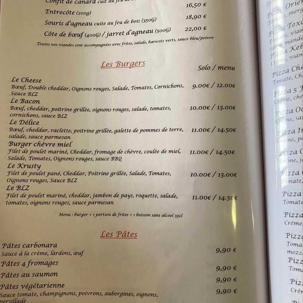 Menu Pizza Au Feu De Bois Casa Beluza Blz-7