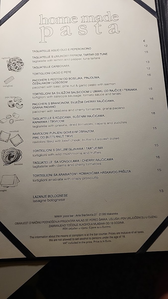 Menu Pizza Bar Maká-9