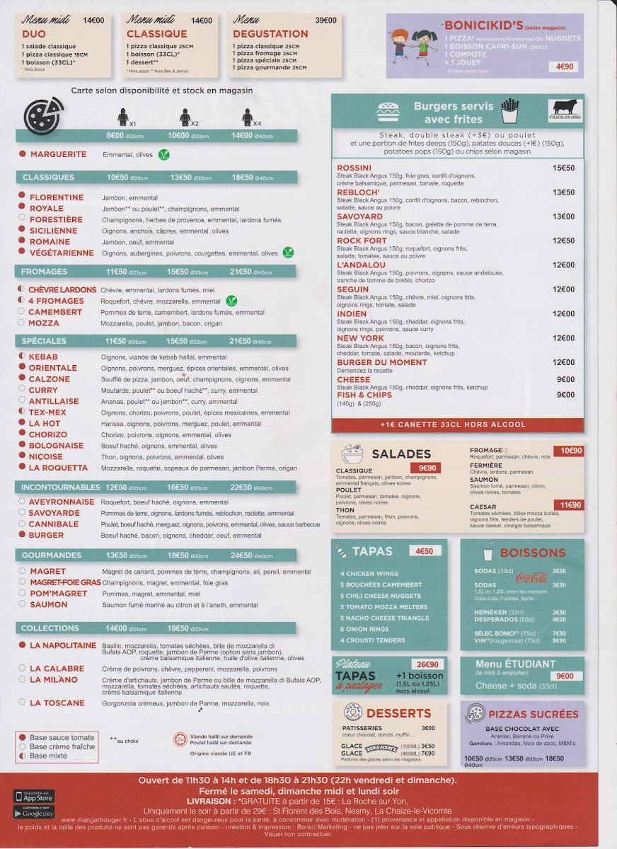 Menu Pizza Bonici La Roche Sur Yon-1