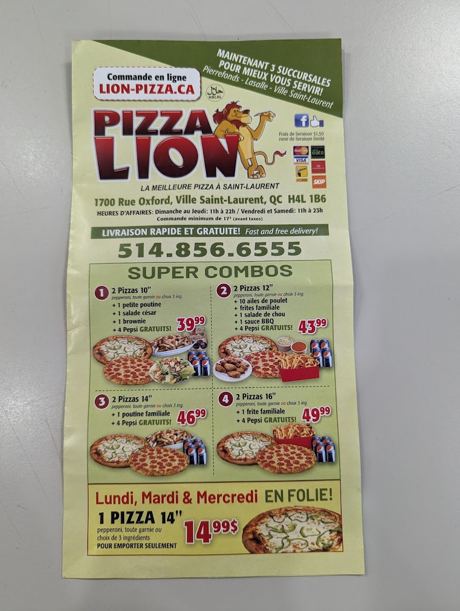 Menu Pizza Lion - Ville Saint-Laurent-1