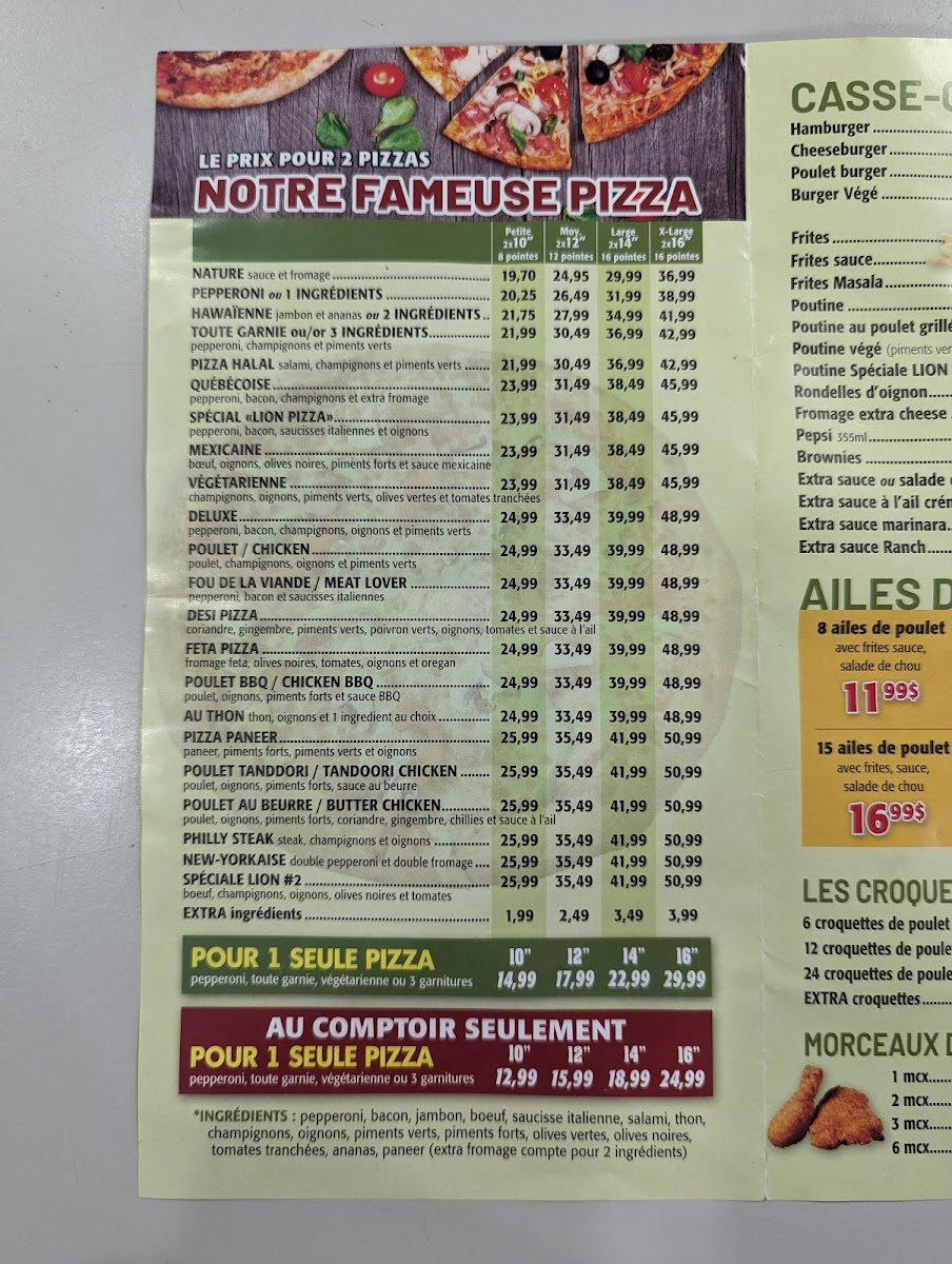 Menu Pizza Lion - Ville Saint-Laurent-3