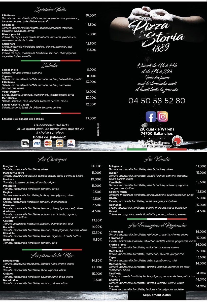 Menu Pizza Storia 1889-1
