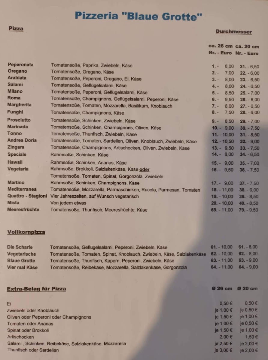 Menu Pizzeria Blaue Grotte-1