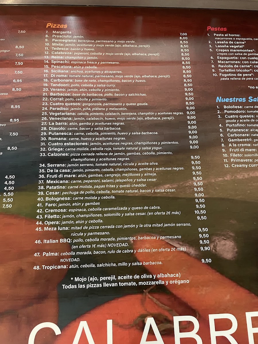 Menu Pizzería Calabreza En La Isleta - Las Palmas-2