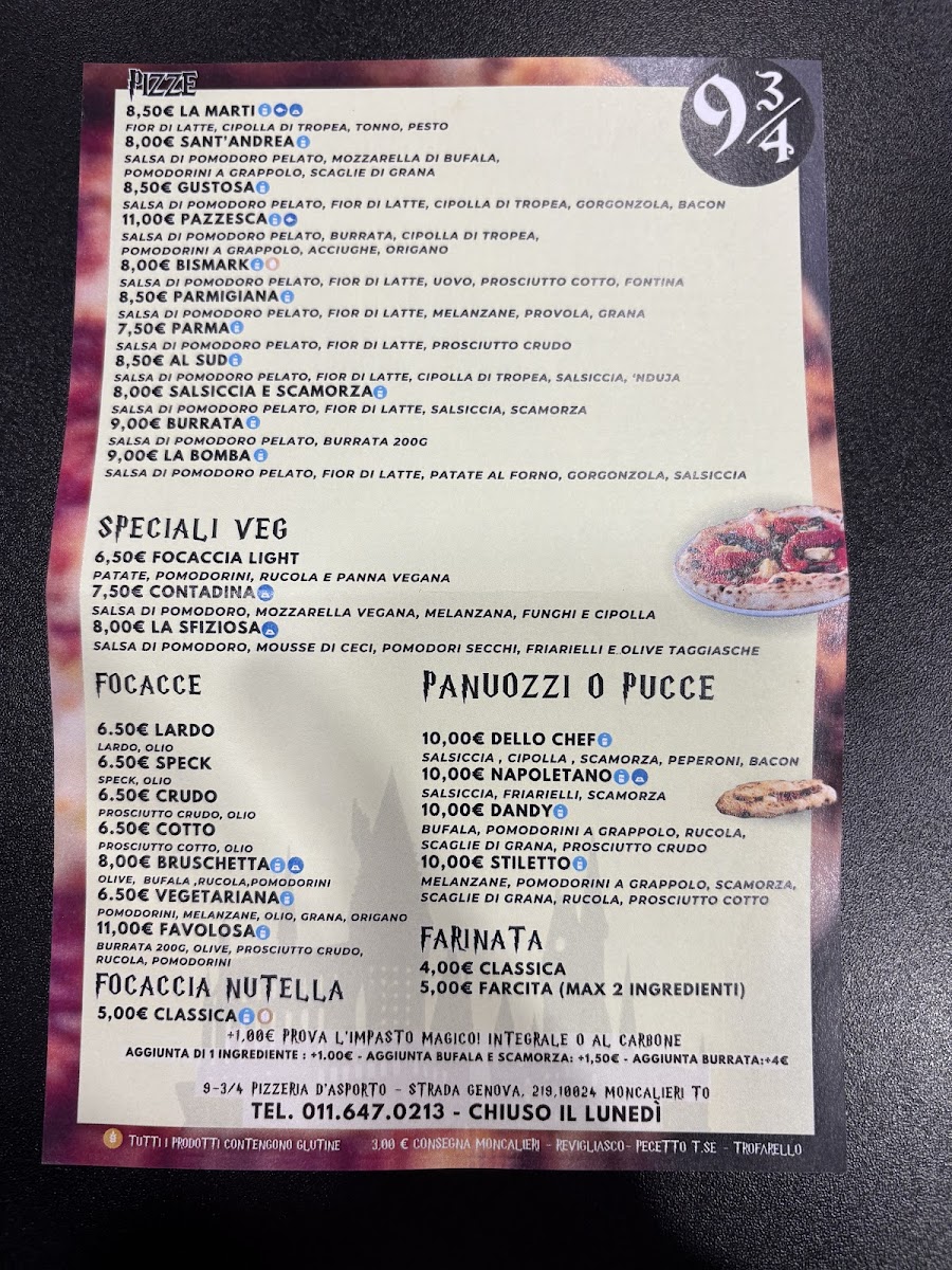 Menu Pizzeria D'asporto 9-3/4-3