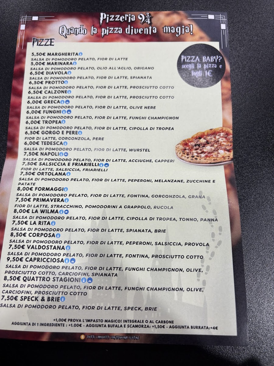 Menu Pizzeria D'asporto 9-3/4-4