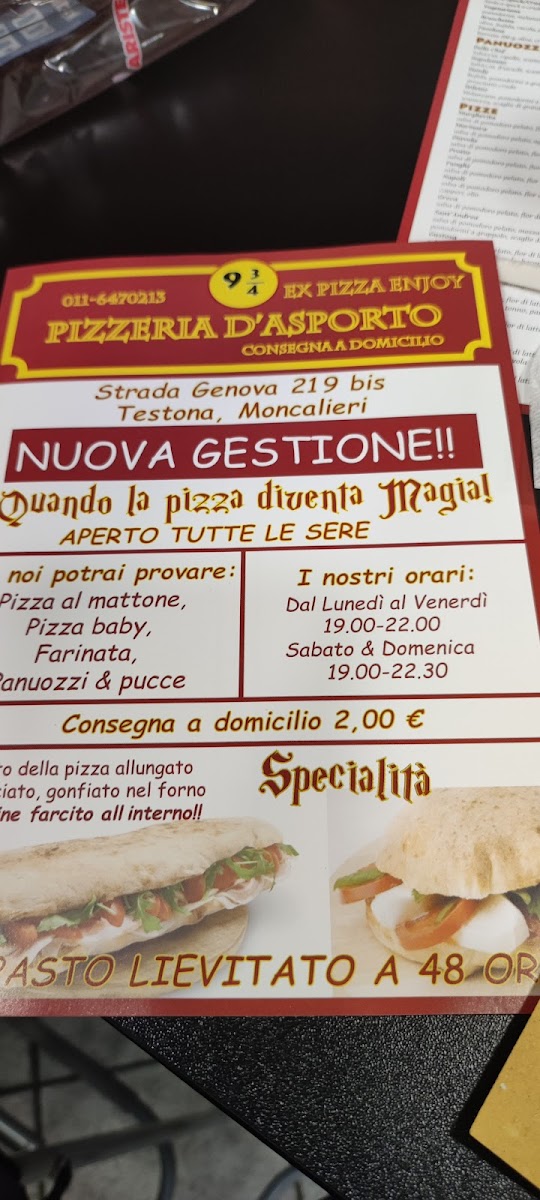 Menu Pizzeria D'asporto 9-3/4-5