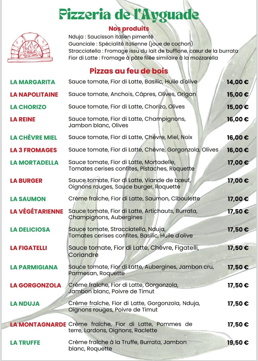 Menu Pizzeria De L'ayguade-1