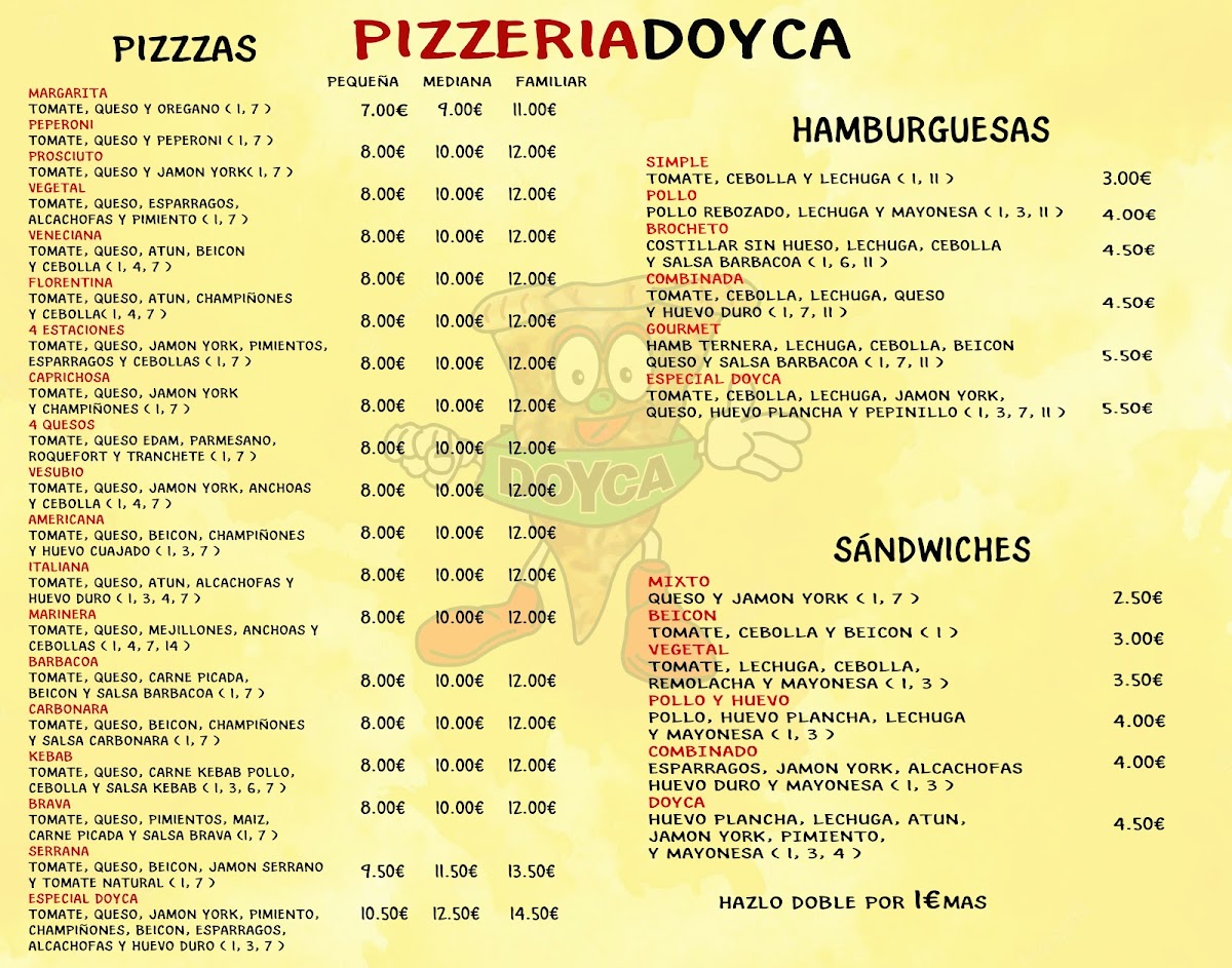 Menu Pizzeria Doyca-1