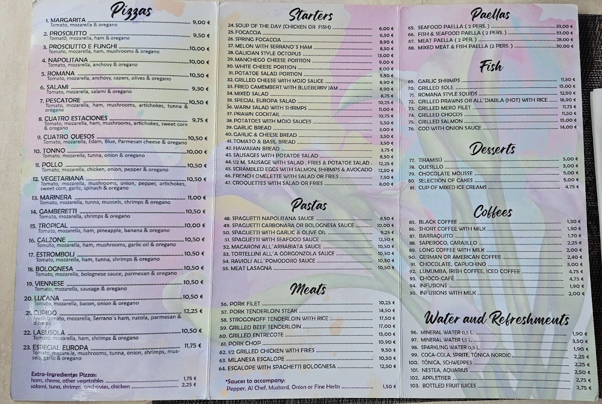 Menu Pizzeria Europa-1