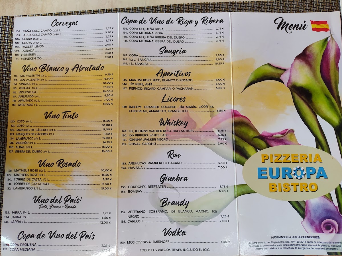 Menu Pizzeria Europa-2