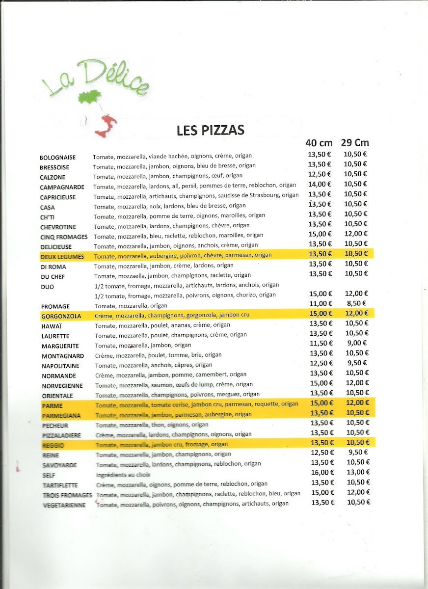Menu Pizzeria La Délice-1