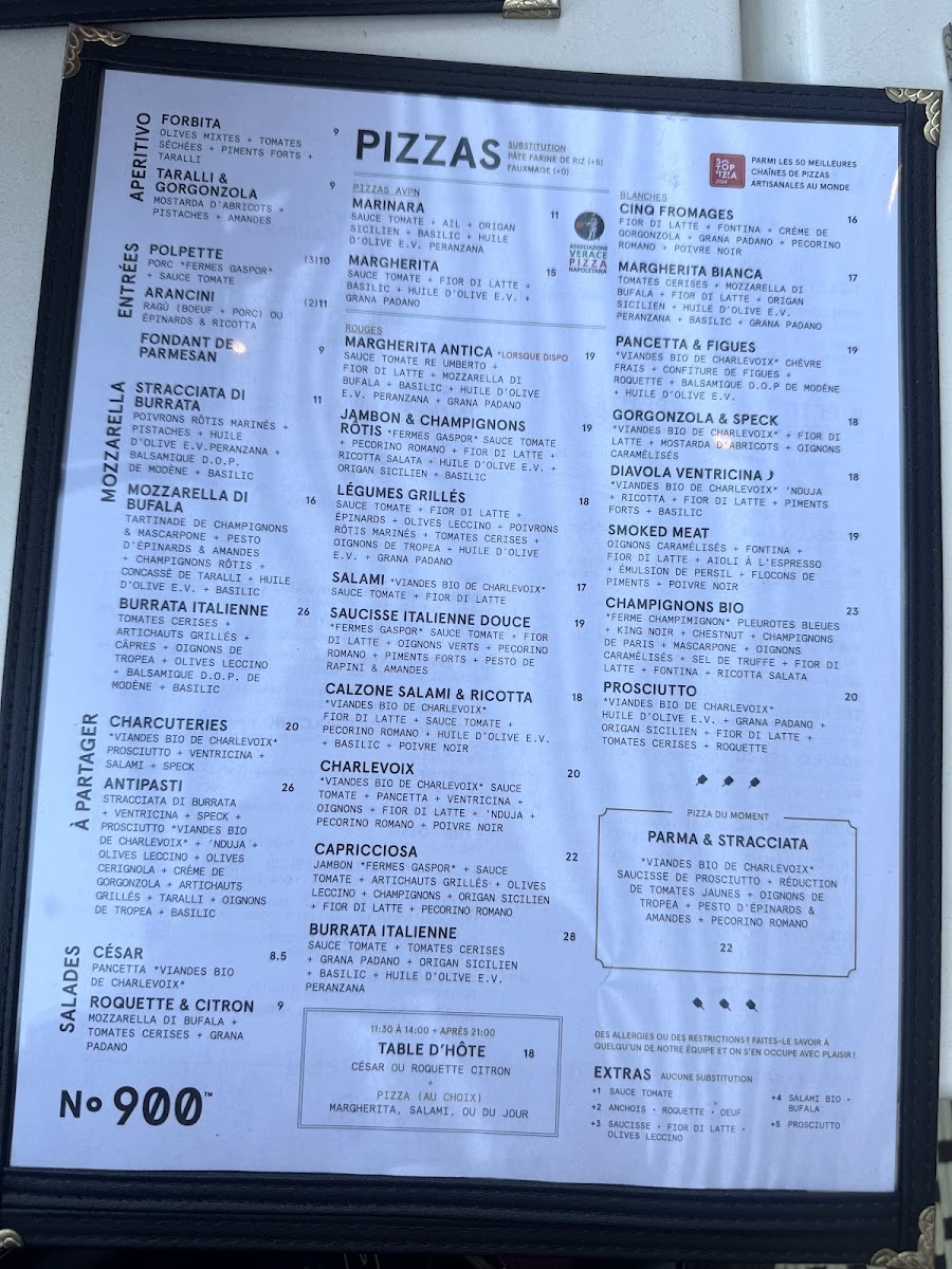 Menu Pizzéria No.900 - Montcalm-1