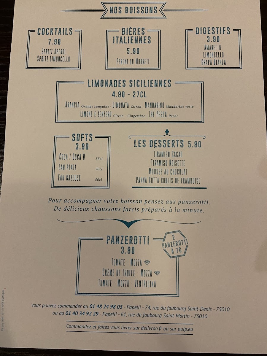 Menu Pizzeria Papelini - Faubourg Saint Martin-3
