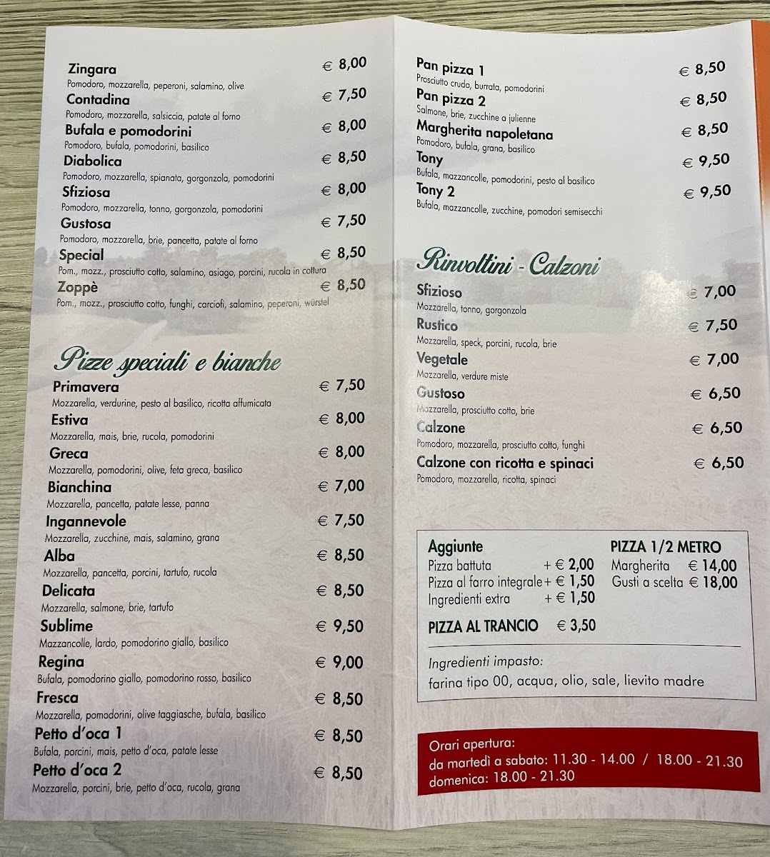 Menu Pizzeria Primo Amore A San Vendemiano-1