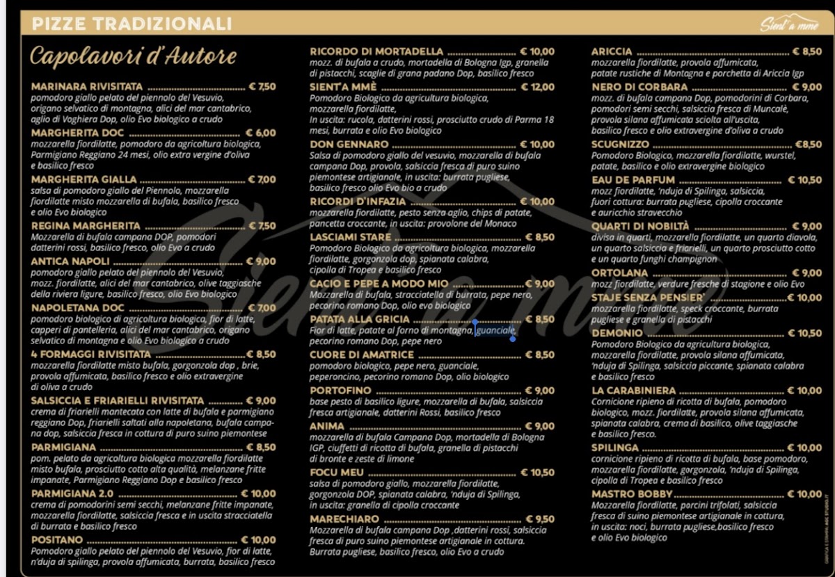 Menu Pizzeria Sient’A Mme Caselle Torinese-4