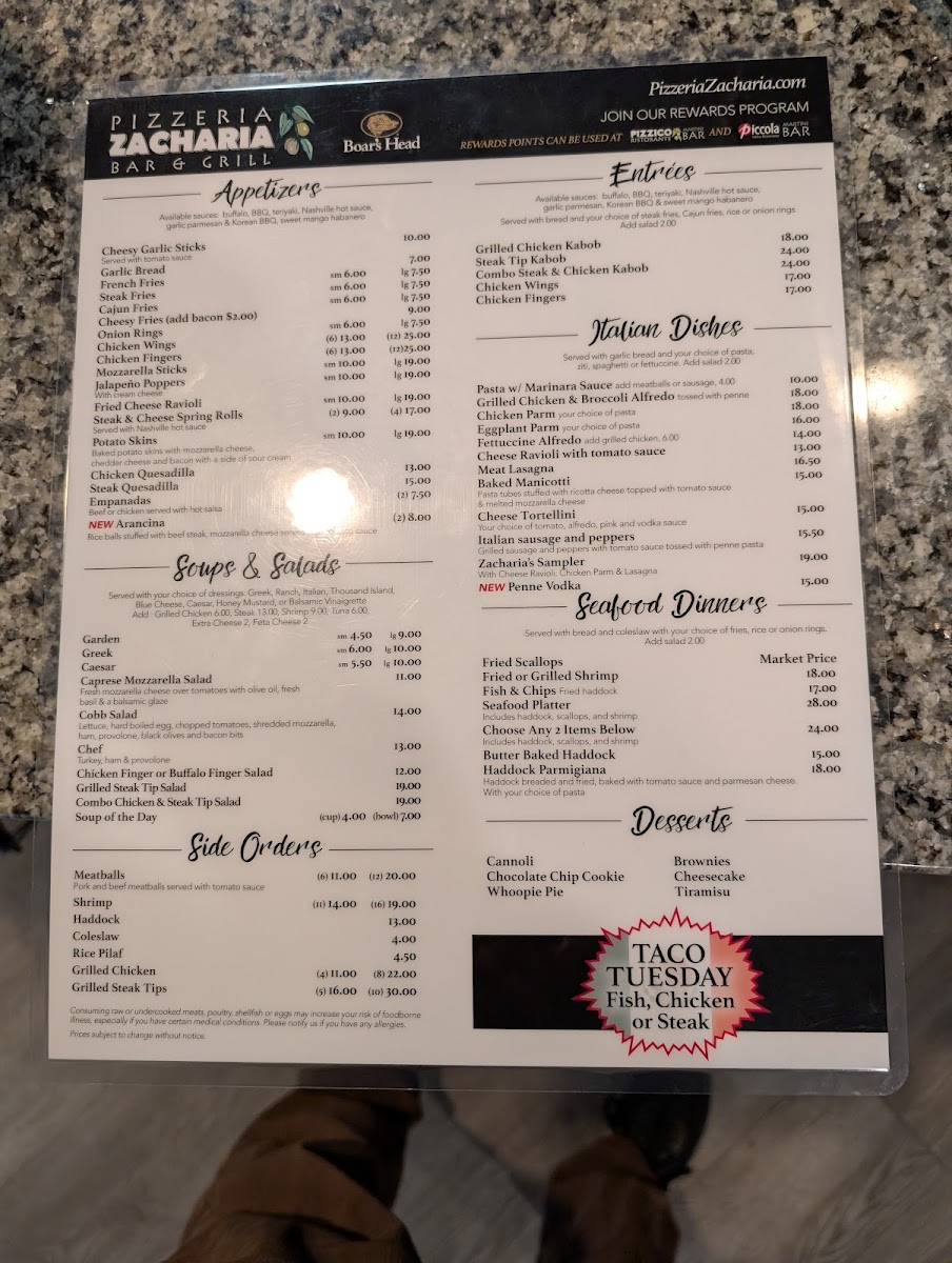 Menu Pizzeria Zacharia Bar & Grill-2