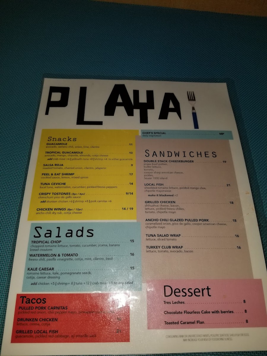 Menu Playa Beach Bar & Grill-8