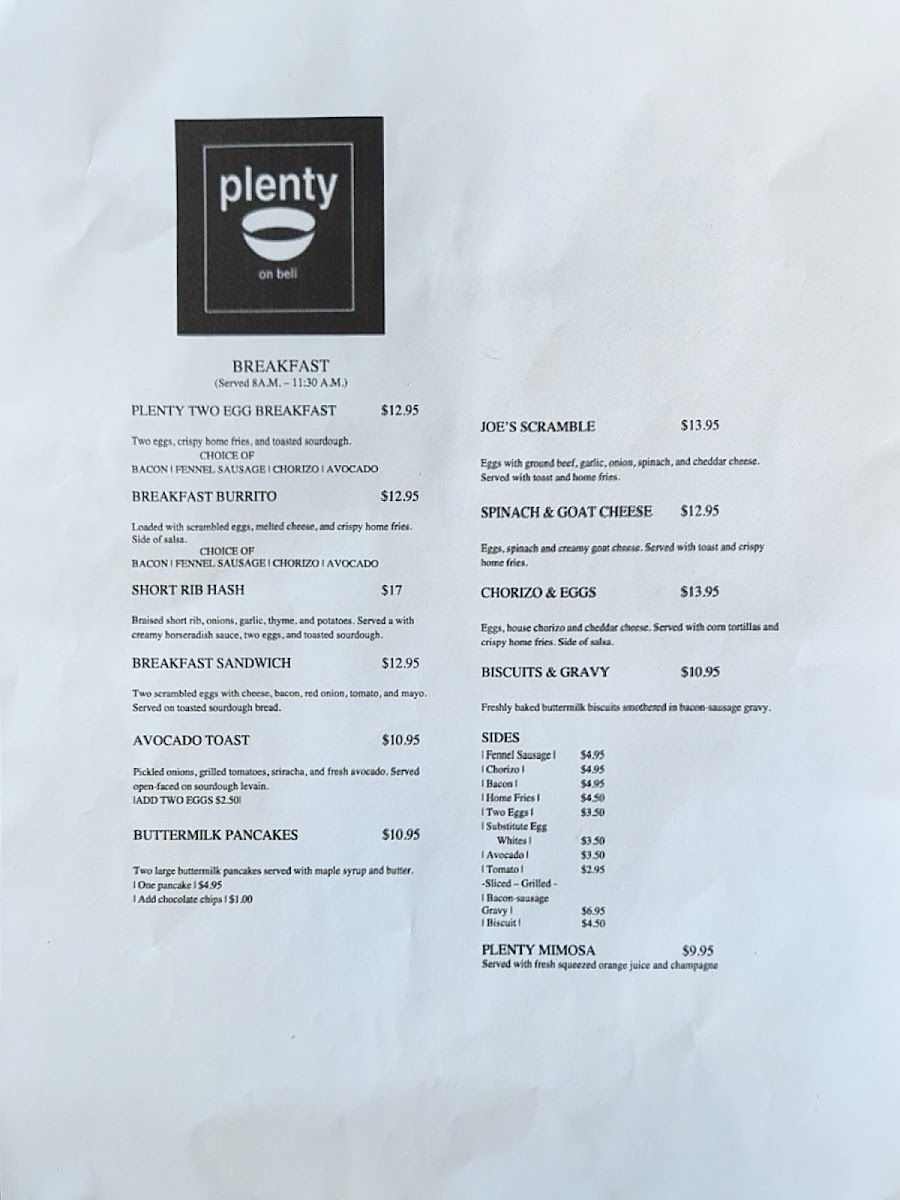 Menu Plenty On Bell-1