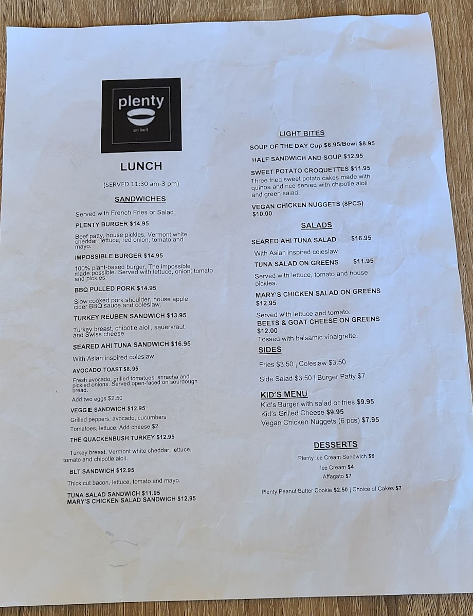 Menu Plenty On Bell-5