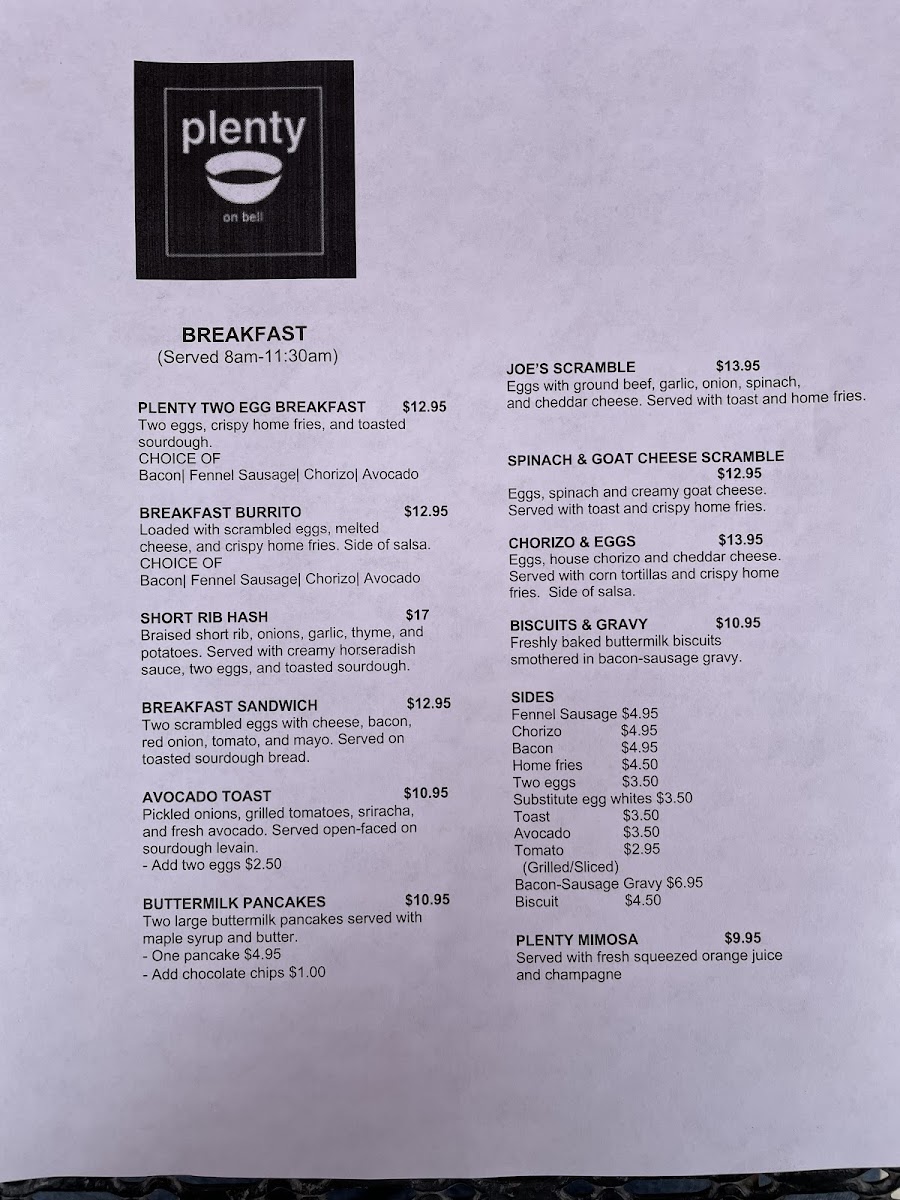 Menu Plenty On Bell-6