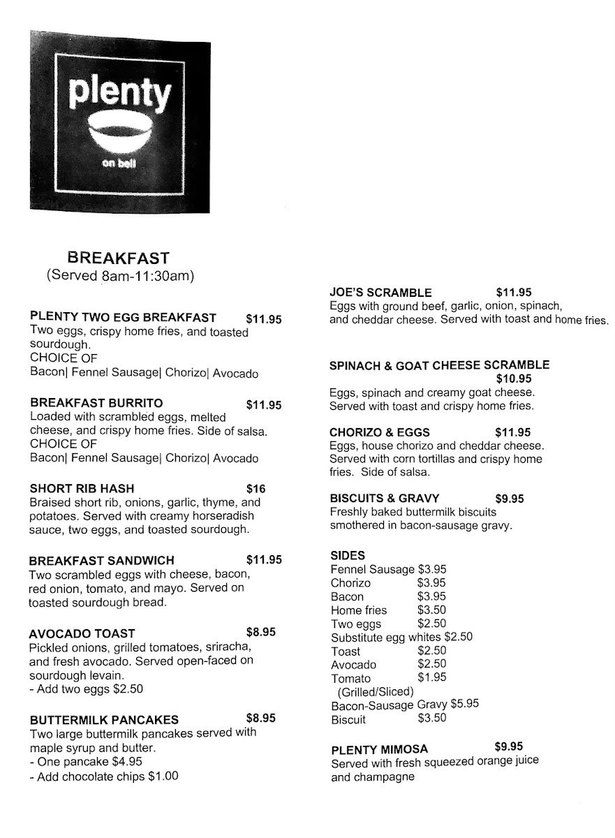Menu Plenty On Bell-7