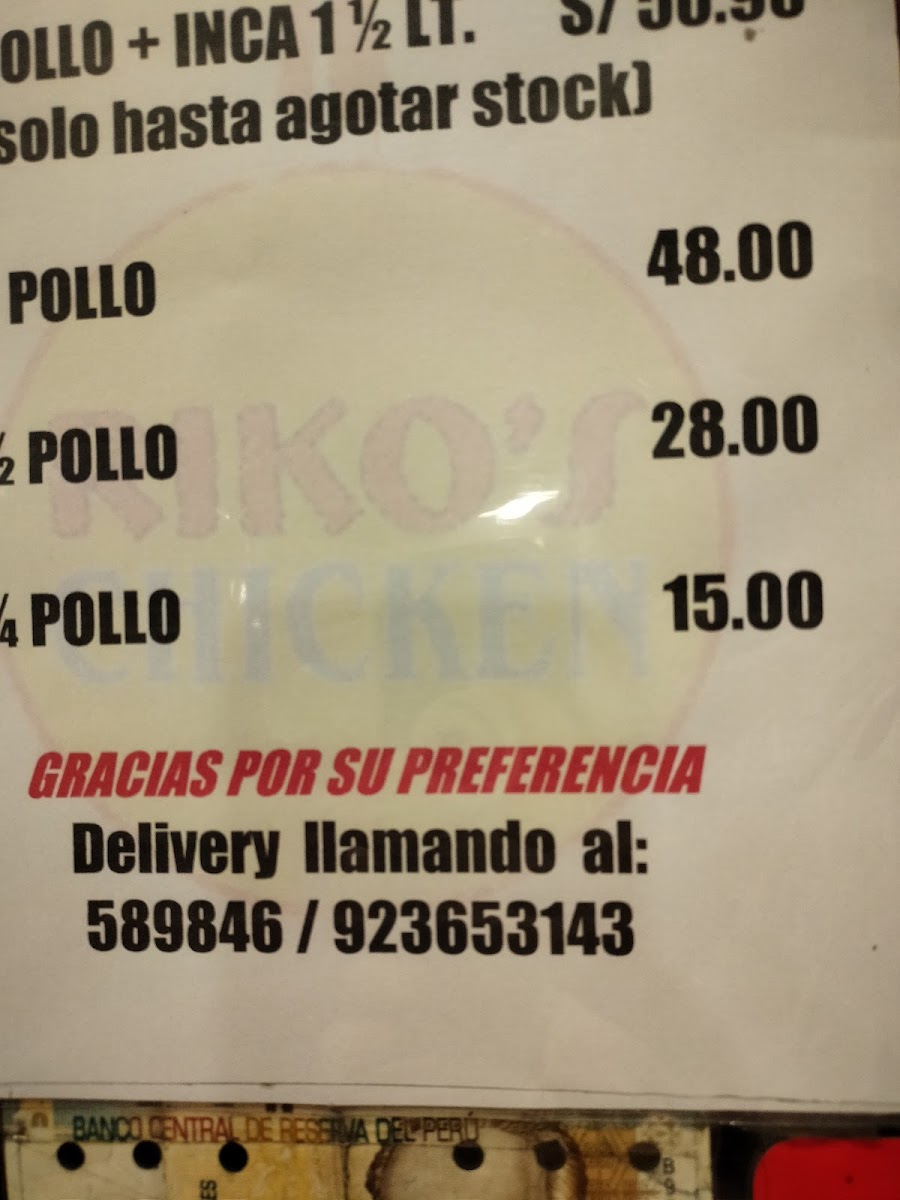 Menu Pollería Riko's-1