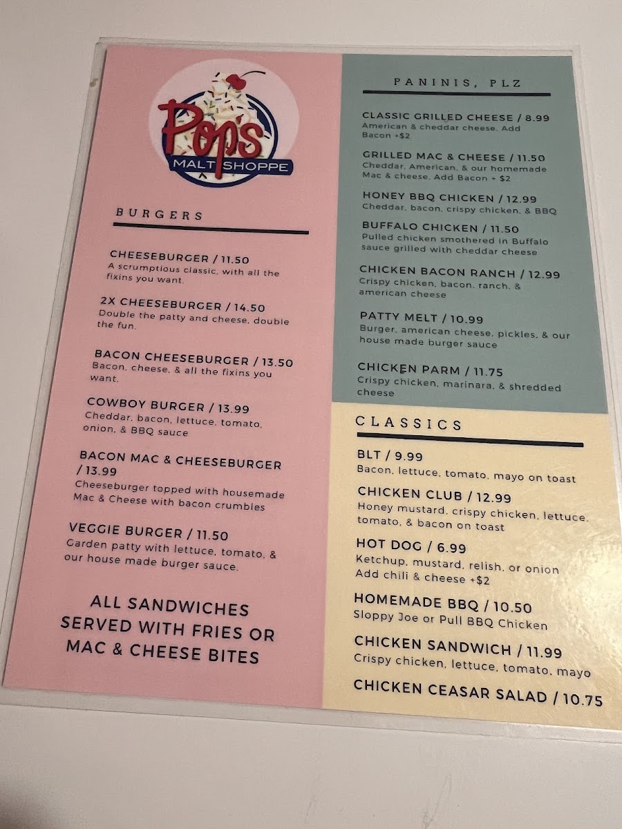 Menu Pop's Malt Shoppe-1