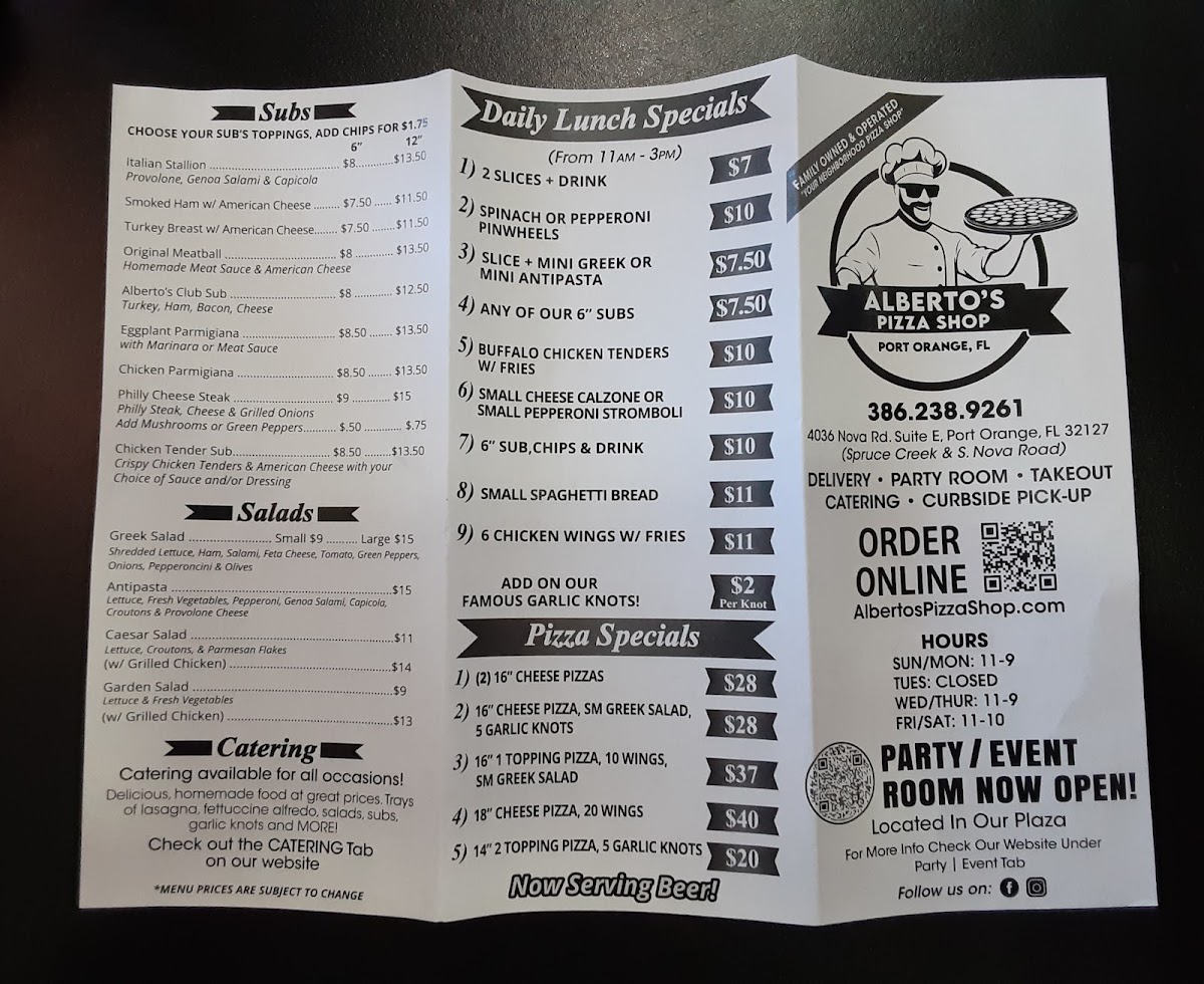 Menu Port Orange - Alberto's Pizza Shop-1