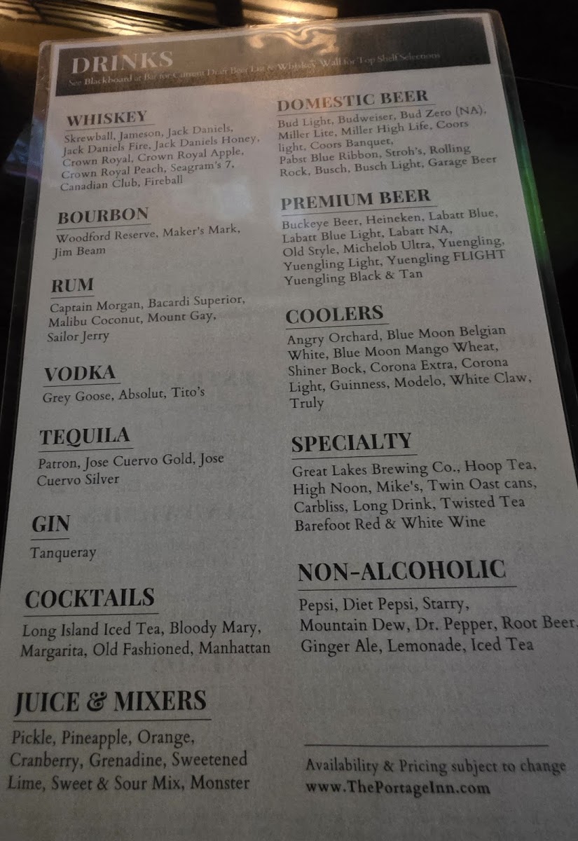 Menu Portage Inn-1