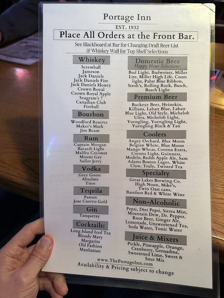 Menu Portage Inn-5