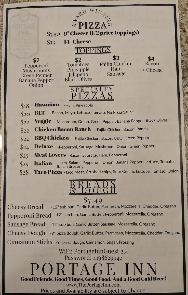 Menu Portage Inn-7