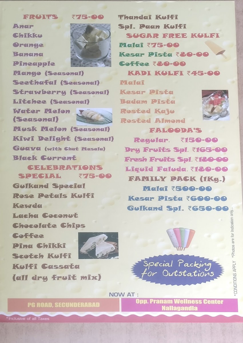 Menu Prachi's Kulfi Celebration-1