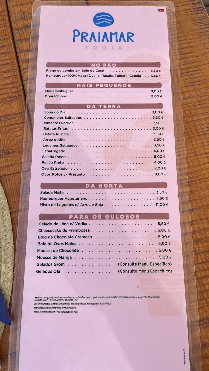 Menu Praiamar Tróia-2