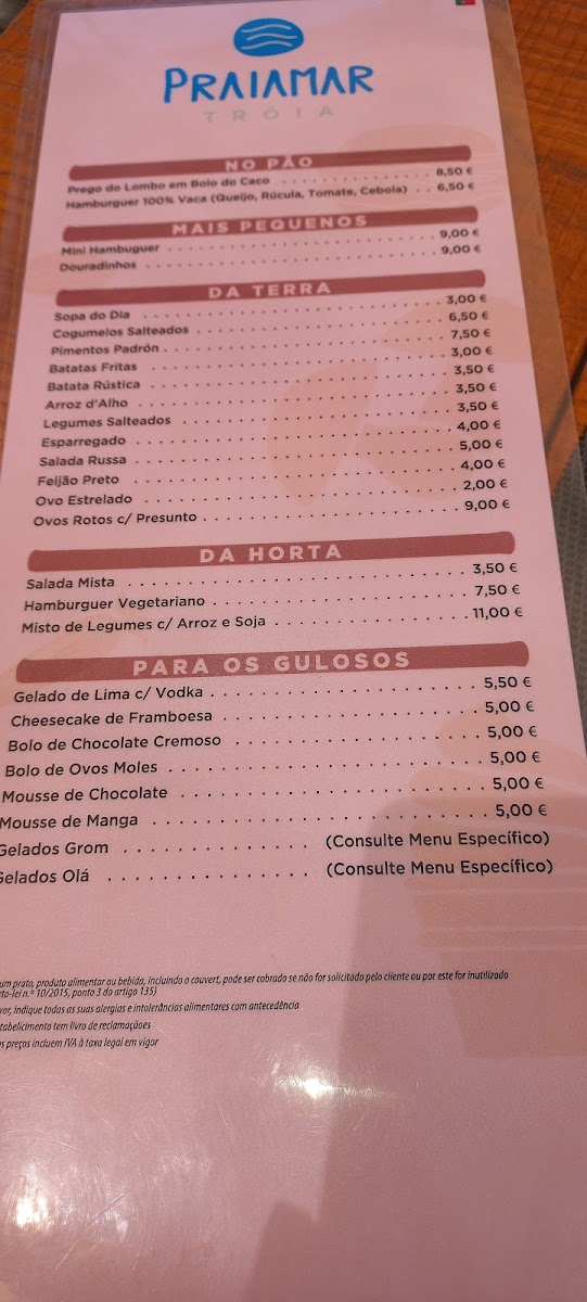 Menu Praiamar Tróia-9