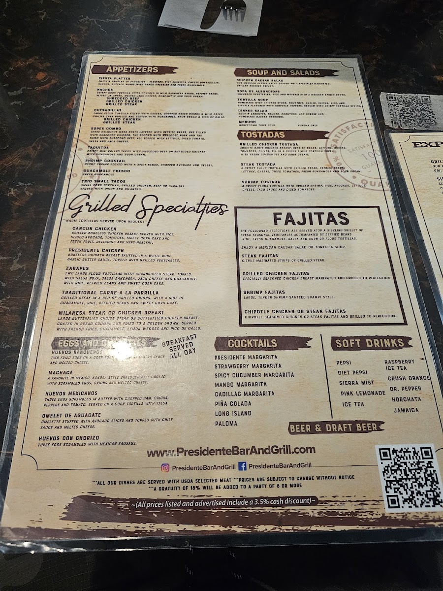 Menu Presidente Restaurant-2