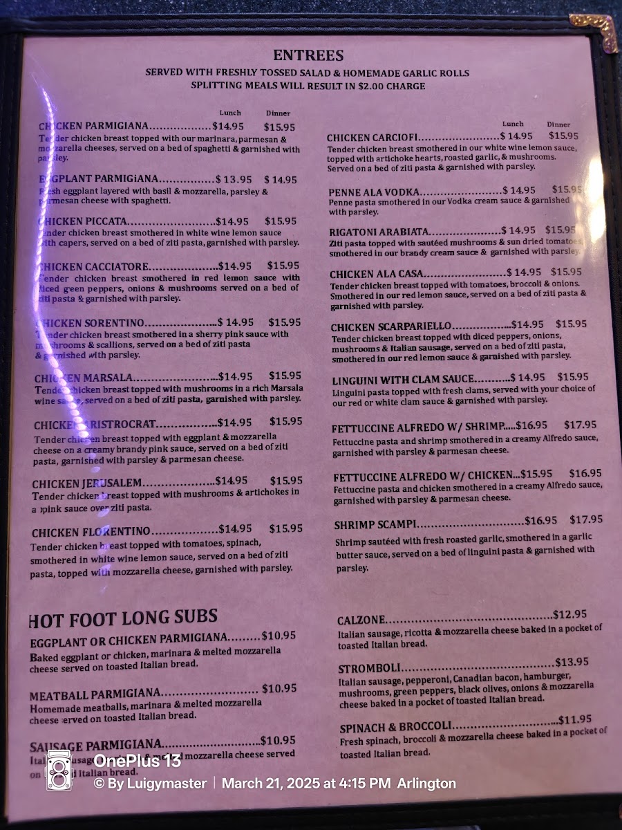Menu Prespa's Italian Restaurant 2-1