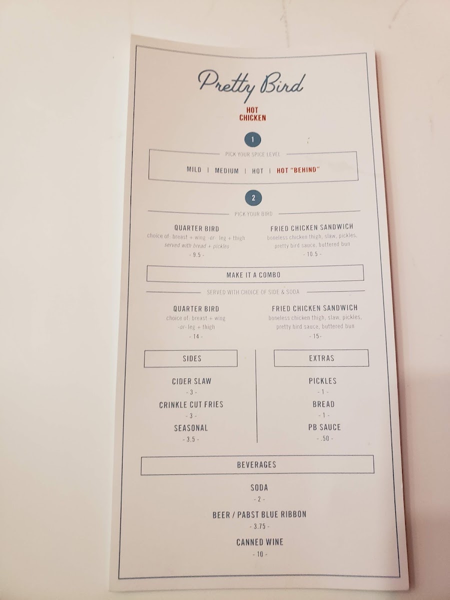 Menu Pretty Bird Hot Chicken, Downtown-10