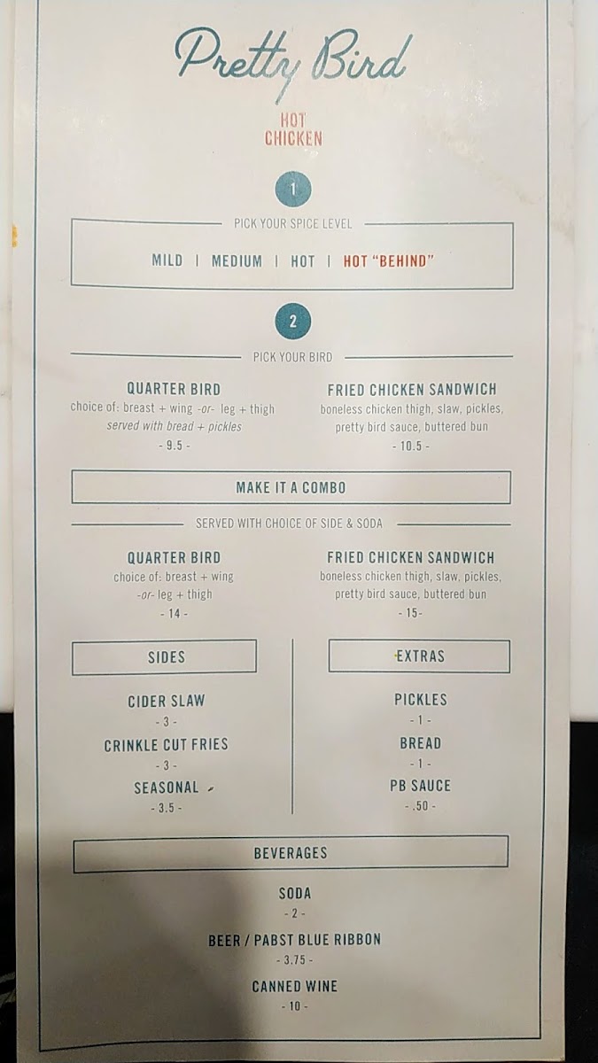 Menu Pretty Bird Hot Chicken, Downtown-9