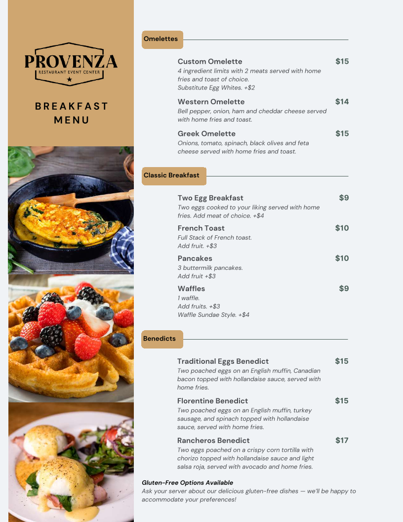 Menu Provenza Restaurant Event Center-1