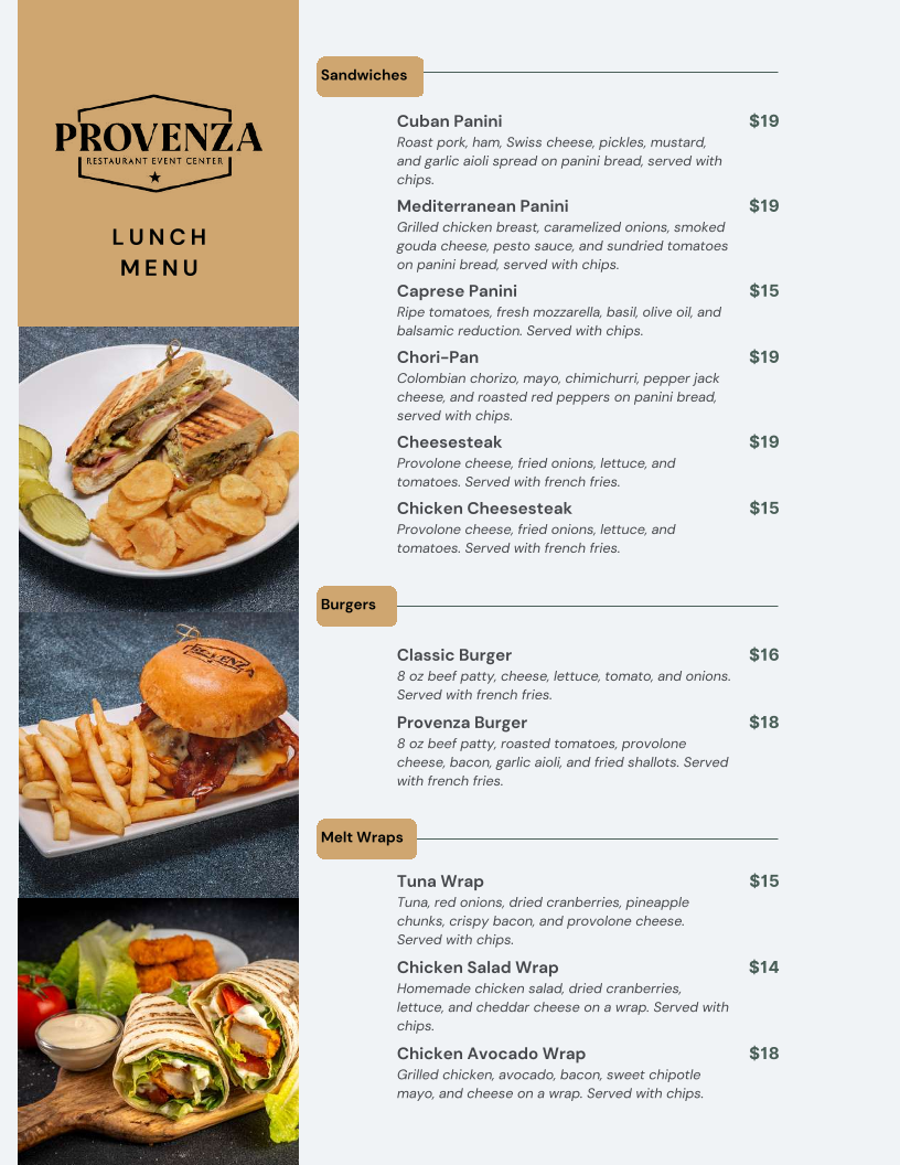Menu Provenza Restaurant Event Center-2