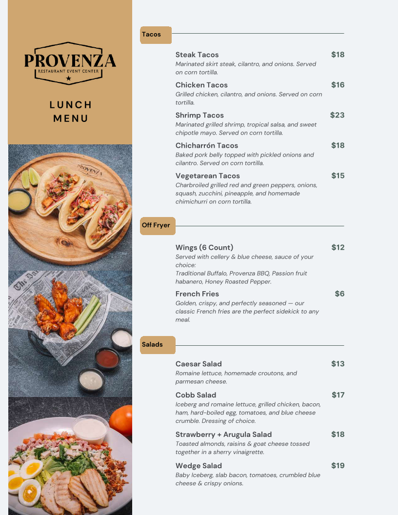 Menu Provenza Restaurant Event Center-5