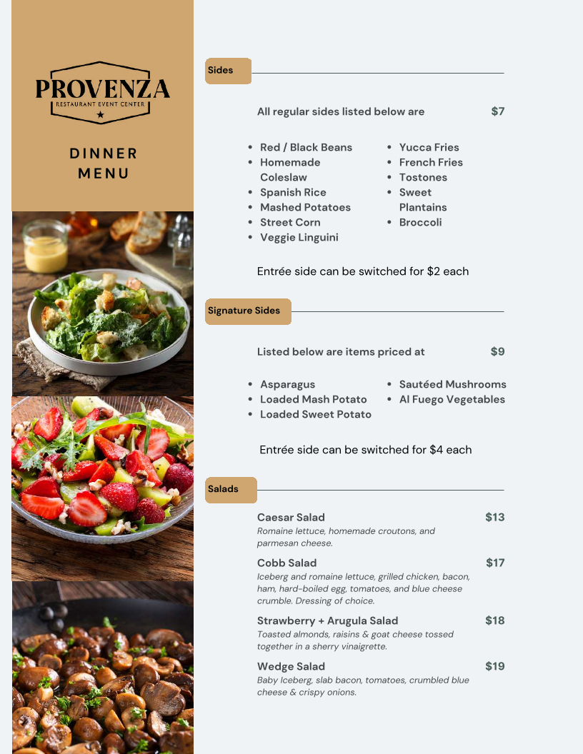 Menu Provenza Restaurant Event Center-7