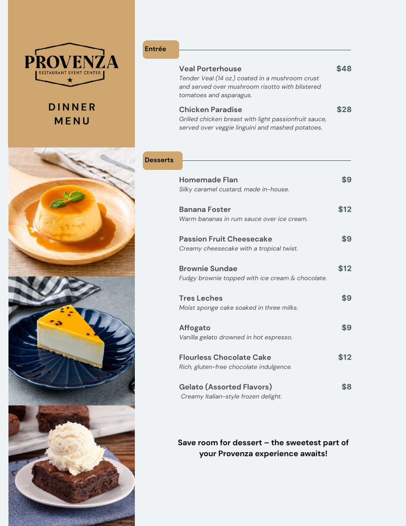 Menu Provenza Restaurant Event Center-8