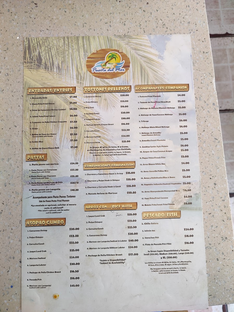 Menu Puerta Del Mar Restaurant Inc.-1