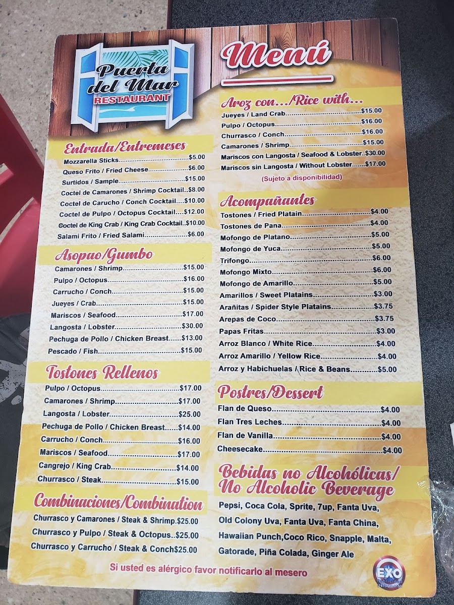 Menu Puerta Del Mar Restaurant Inc.-5