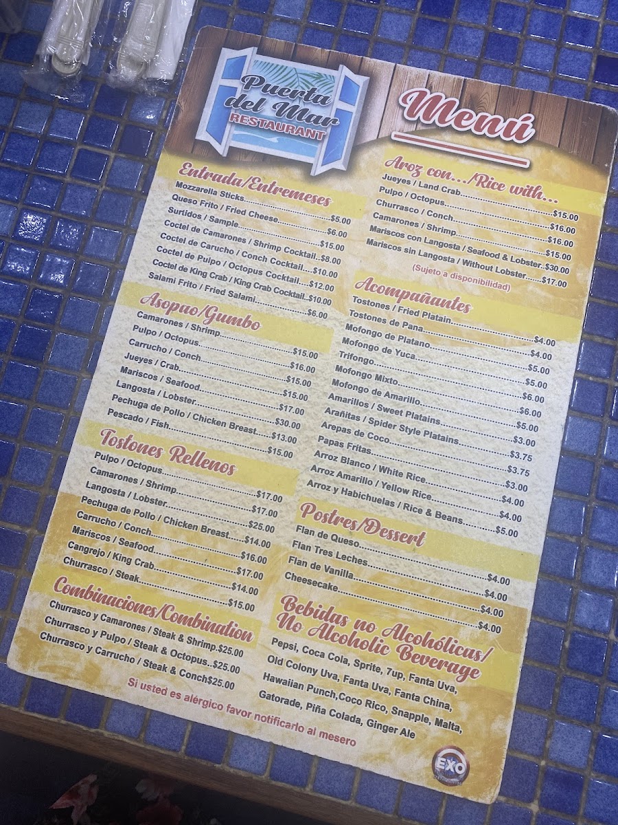 Menu Puerta Del Mar Restaurant Inc.-8