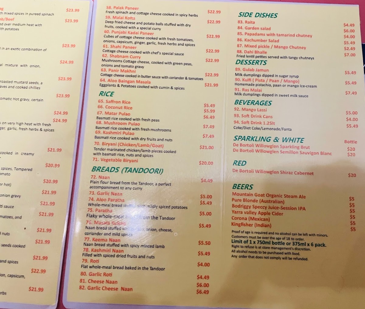 Menu Punjabi Curry Cafe Collingwood-4