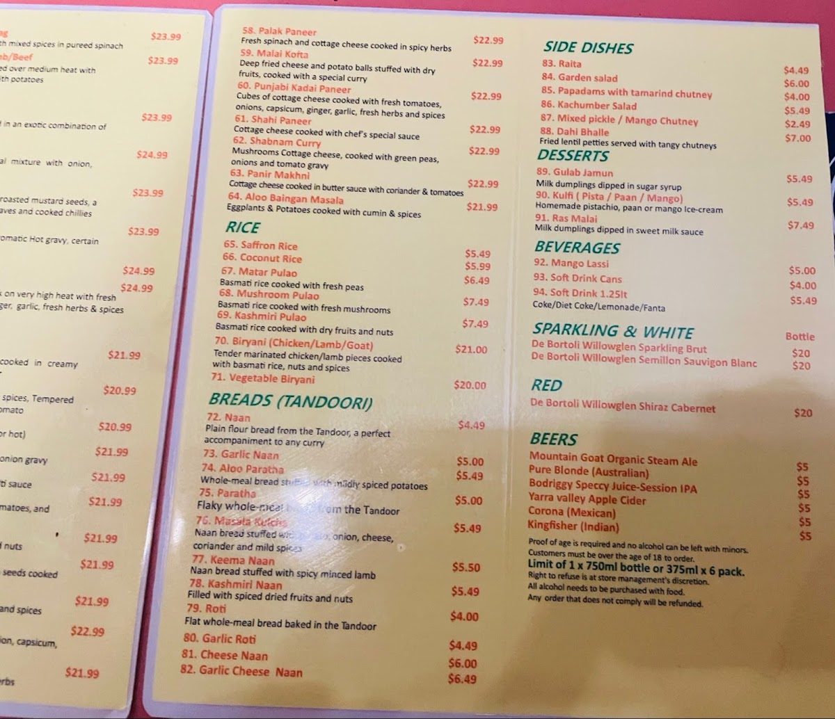 Menu Punjabi Curry Cafe Collingwood-5