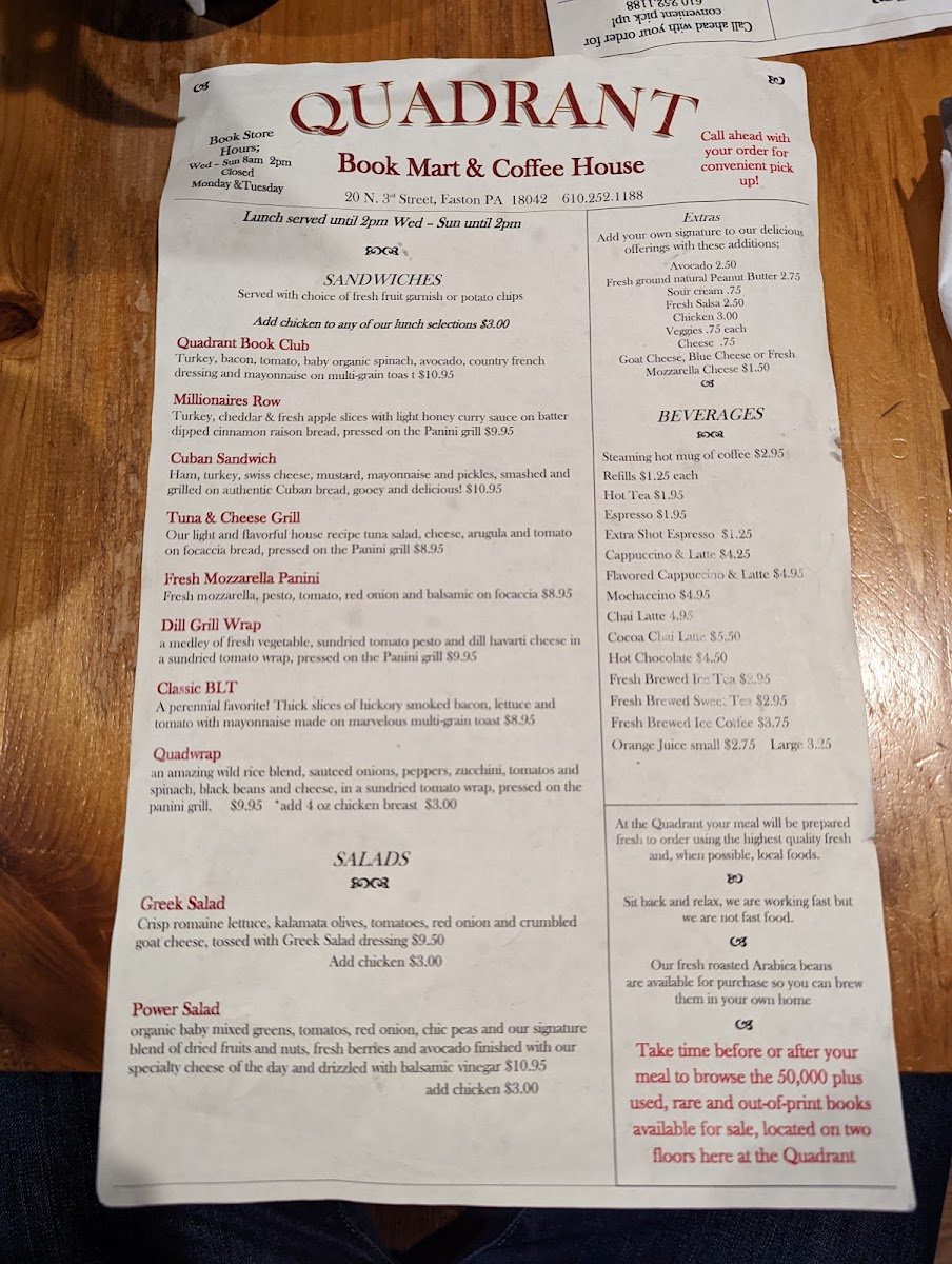 Menu Quadrant Book Mart & Coffee House-8